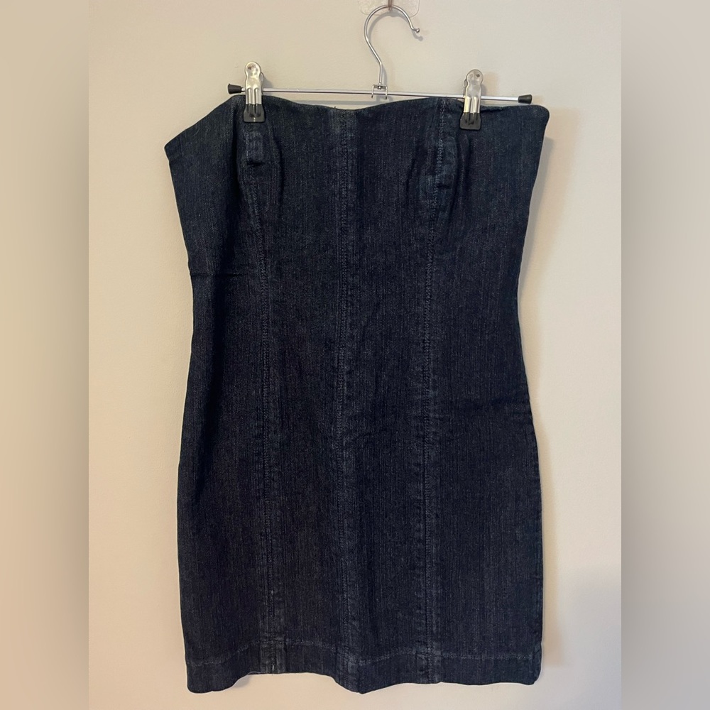 Strapless denim mini dress